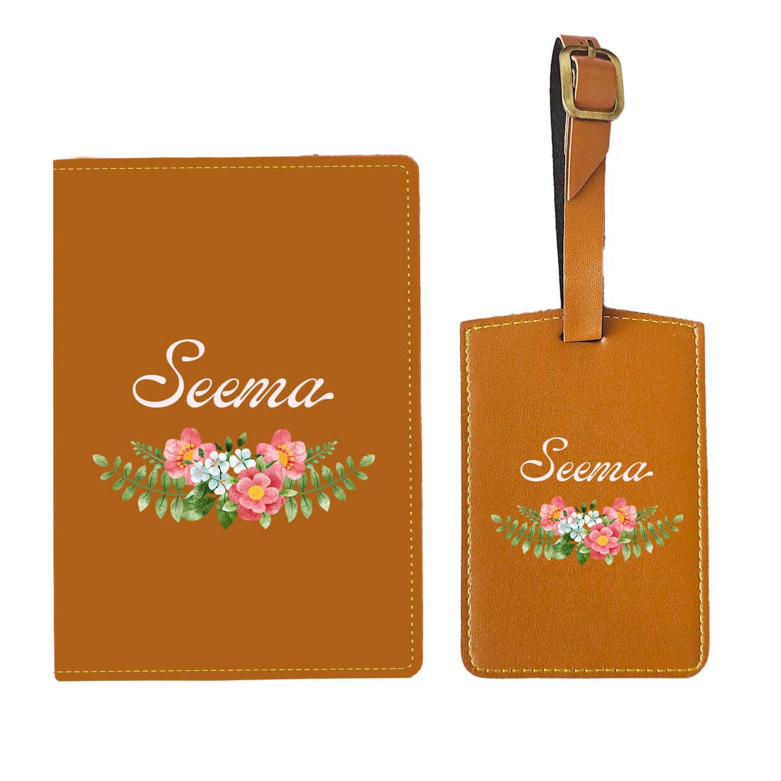 Pu Leather Customized Passport Cover and Luggage Tag Set - Floral - Image 36