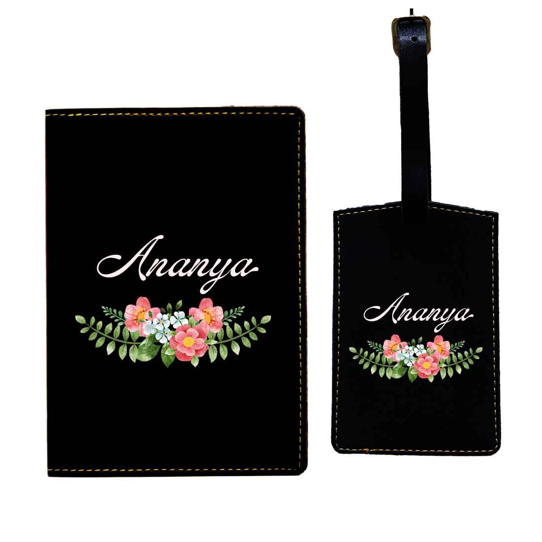 Pu Leather Customized Passport Cover and Luggage Tag Set - Floral - Image 37