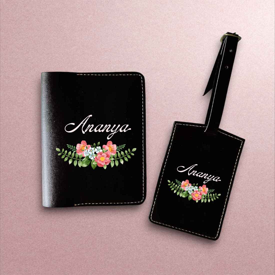 Pu Leather Customized Passport Cover and Luggage Tag Set - Floral - Image 38