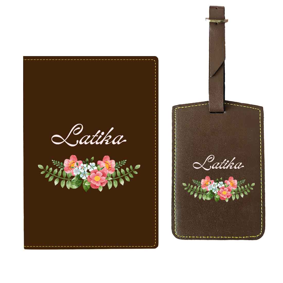 Pu Leather Customized Passport Cover and Luggage Tag Set - Floral - Image 39
