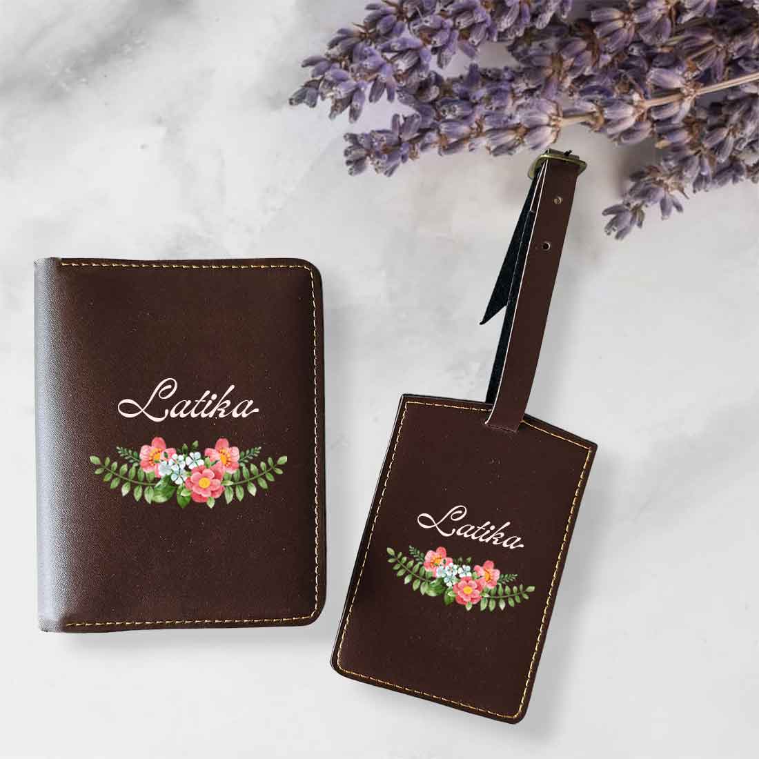 Pu Leather Customized Passport Cover and Luggage Tag Set - Floral - Image 40