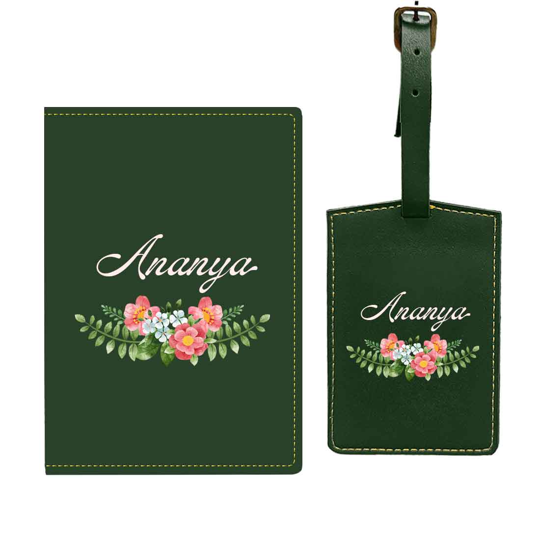 Pu Leather Customized Passport Cover and Luggage Tag Set - Floral - Image 41