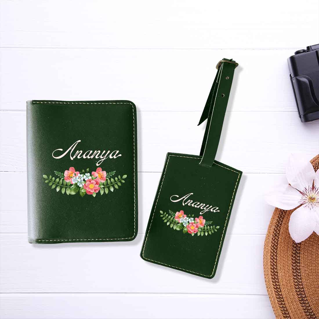 Pu Leather Customized Passport Cover and Luggage Tag Set - Floral - Image 42