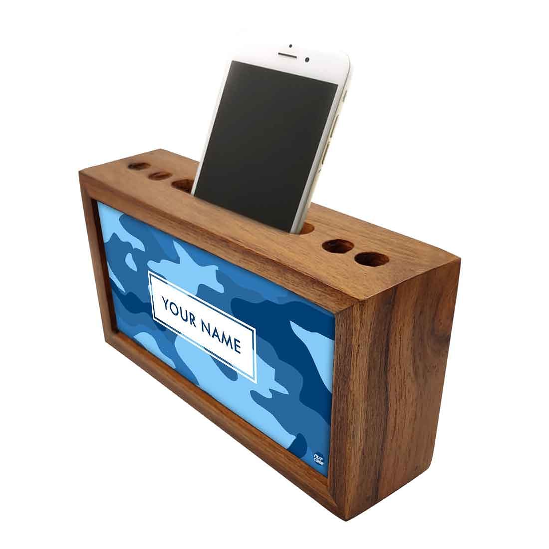 Custom-Made Wooden office desk organizer - Blue Camo - Image 3