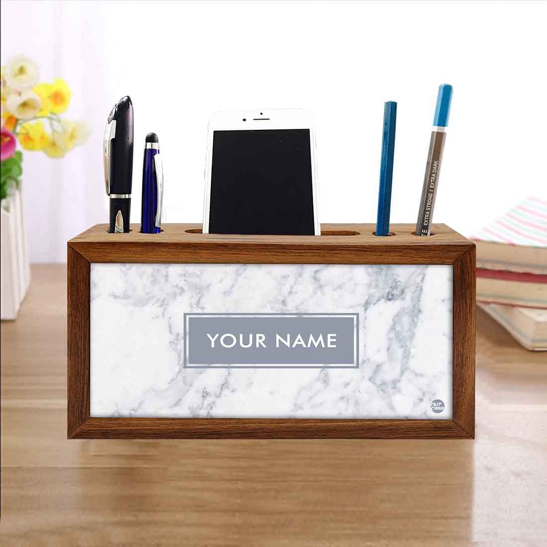 Custom Wood desktop organizer - White Marble Pastel - Image 4
