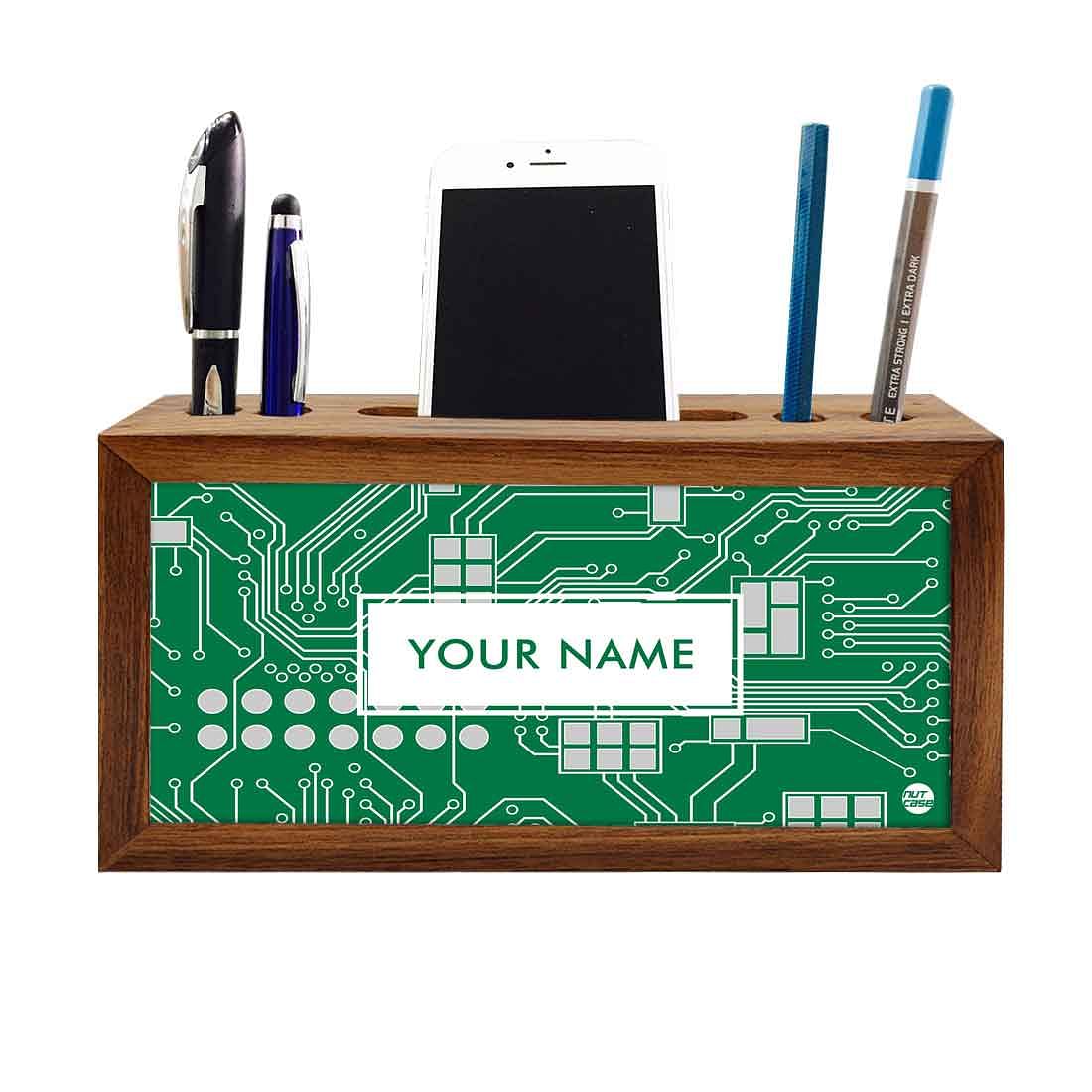 Personalized Wooden desktop organiser - Circuit Board Green