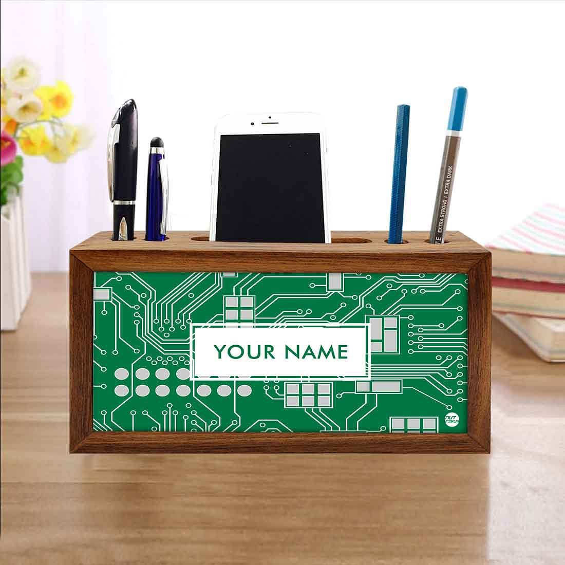 Personalized Wooden desktop organiser - Circuit Board Green - Image 4