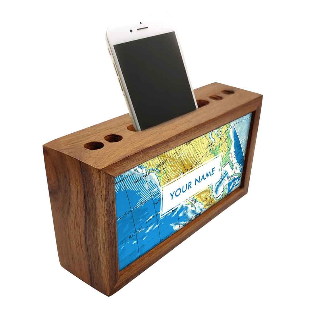 Custom-Made Small Wooden desk organizer - Atlas Map - Image 2