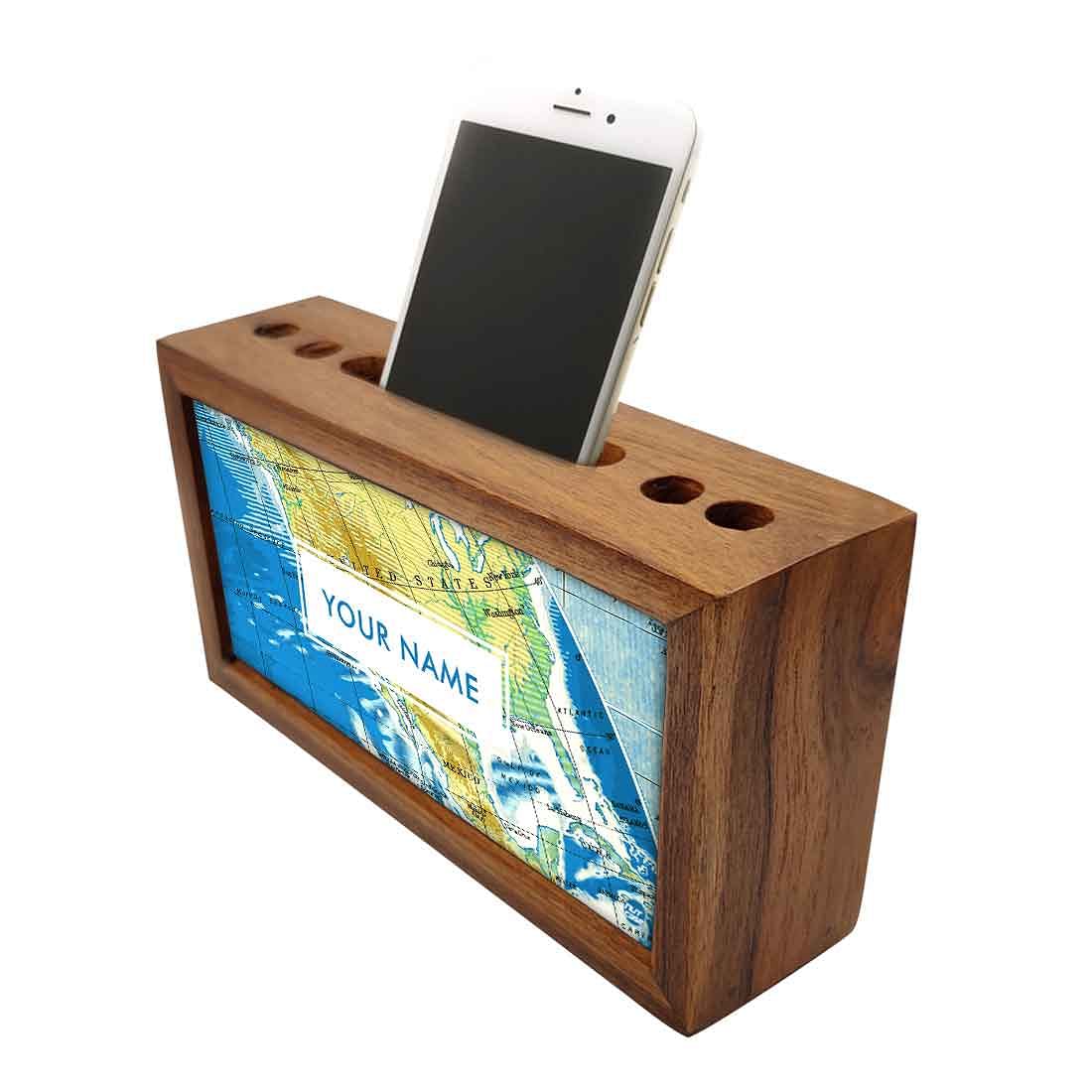 Custom-Made Small Wooden desk organizer - Atlas Map - Image 3