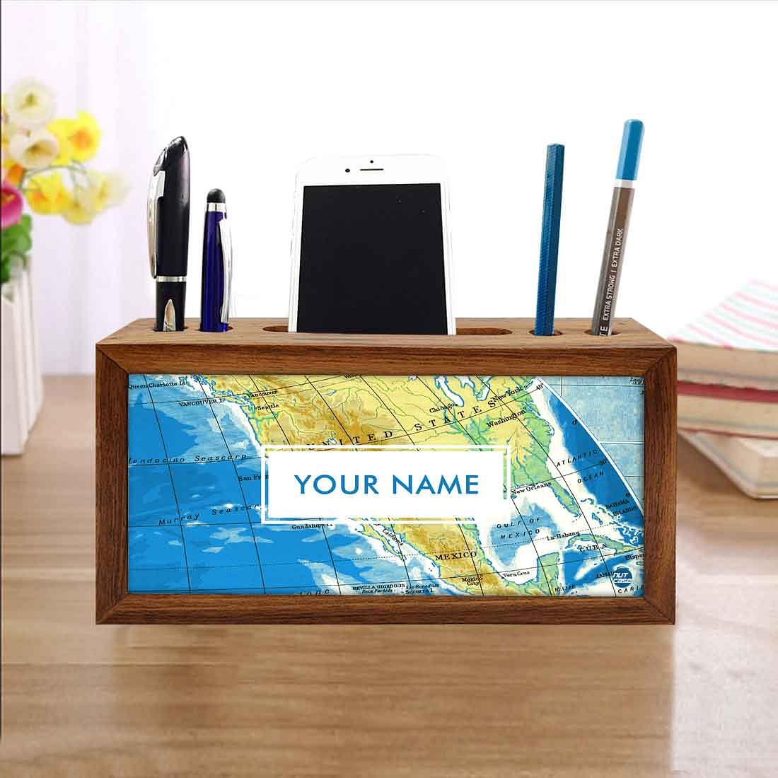 Custom-Made Small Wooden desk organizer - Atlas Map - Image 4