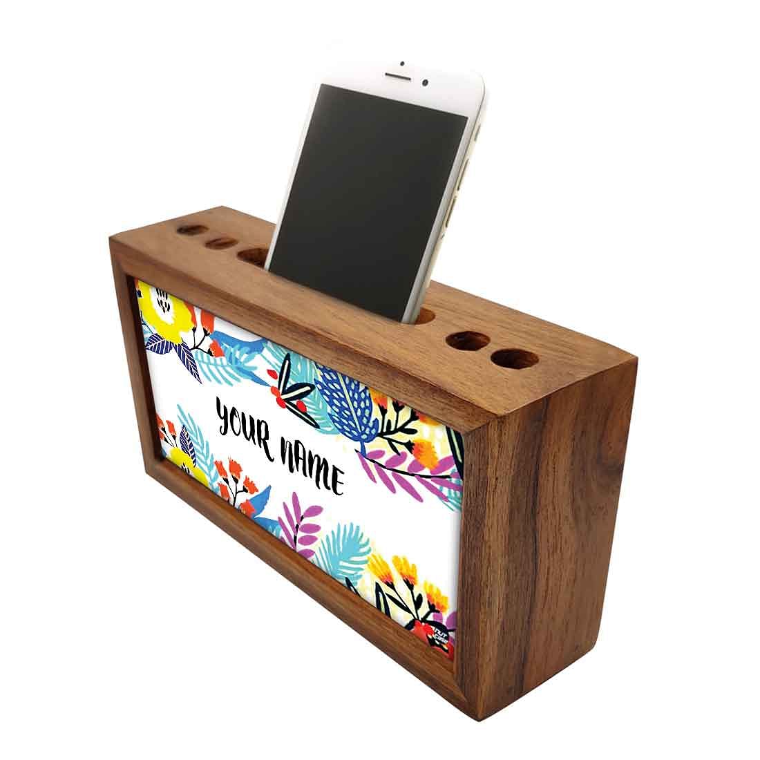 Personalized Wooden pen and pencil holder - Floral - Image 2