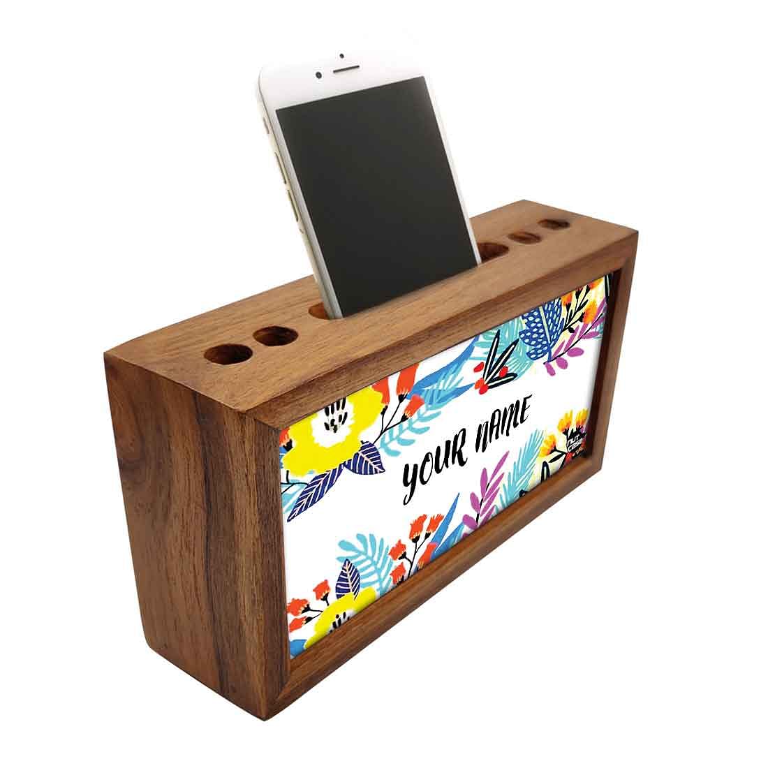 Personalized Wooden pen and pencil holder - Floral - Image 4
