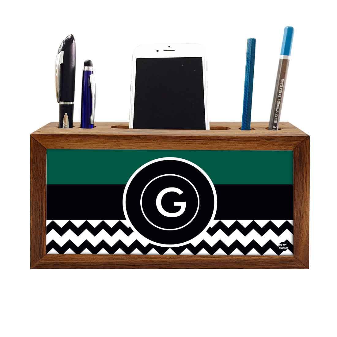 Custom-Made Wooden Desk Organiser - Green Colored with Initial