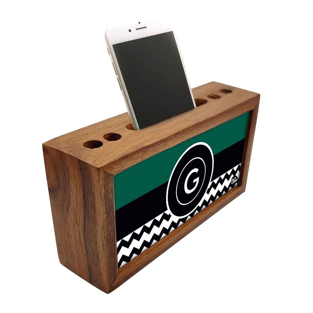 Custom-Made Wooden Desk Organiser - Green Colored with Initial - Image 2