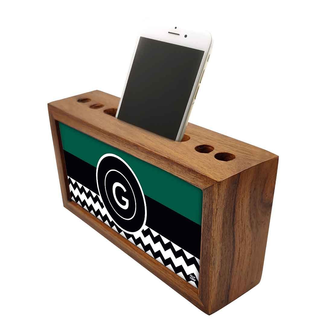 Custom-Made Wooden Desk Organiser - Green Colored with Initial - Image 3