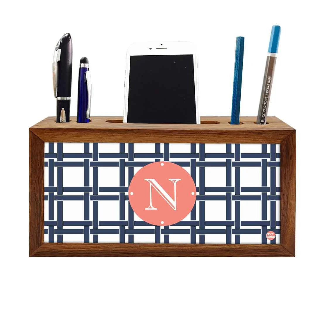 Customized Wooden desk caddy - Checkbox Blue