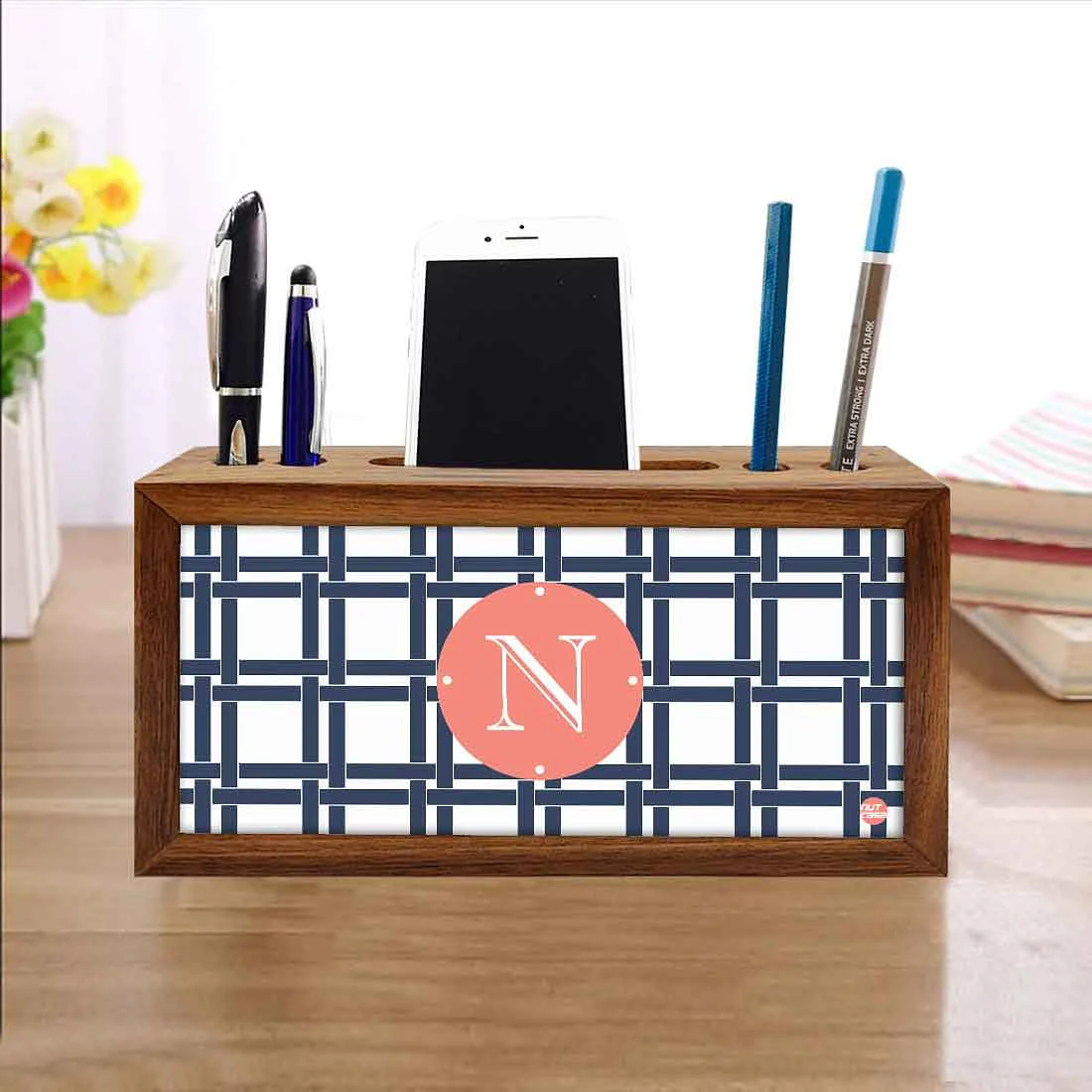 Customized Wooden desk caddy - Checkbox Blue - Image 4