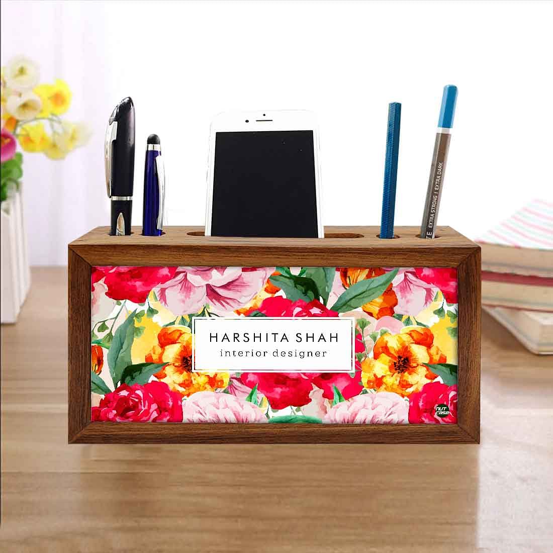 Custom Wooden office desk organizer - Colorful Red Roses - Image 4