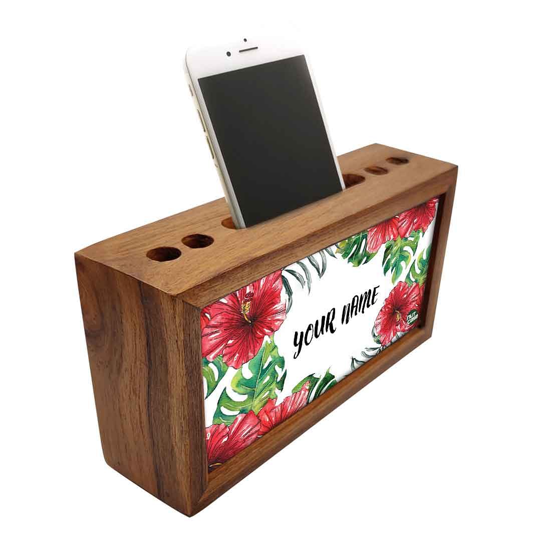 Custom-Made Wooden organizer for desk - Red Hibiscus - Image 2
