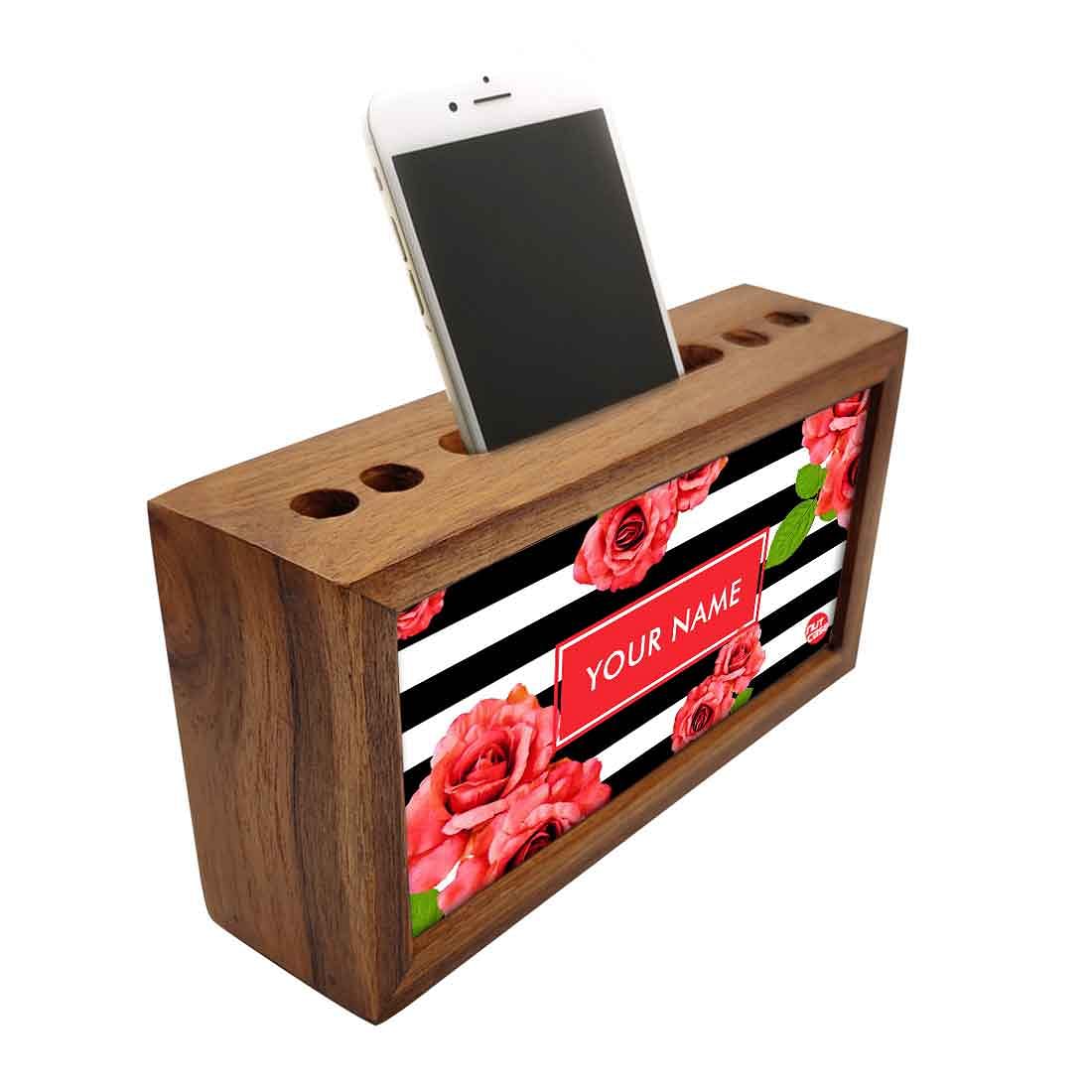 Customized Wooden pen and pencil holder - Vintage Flowers - Image 2