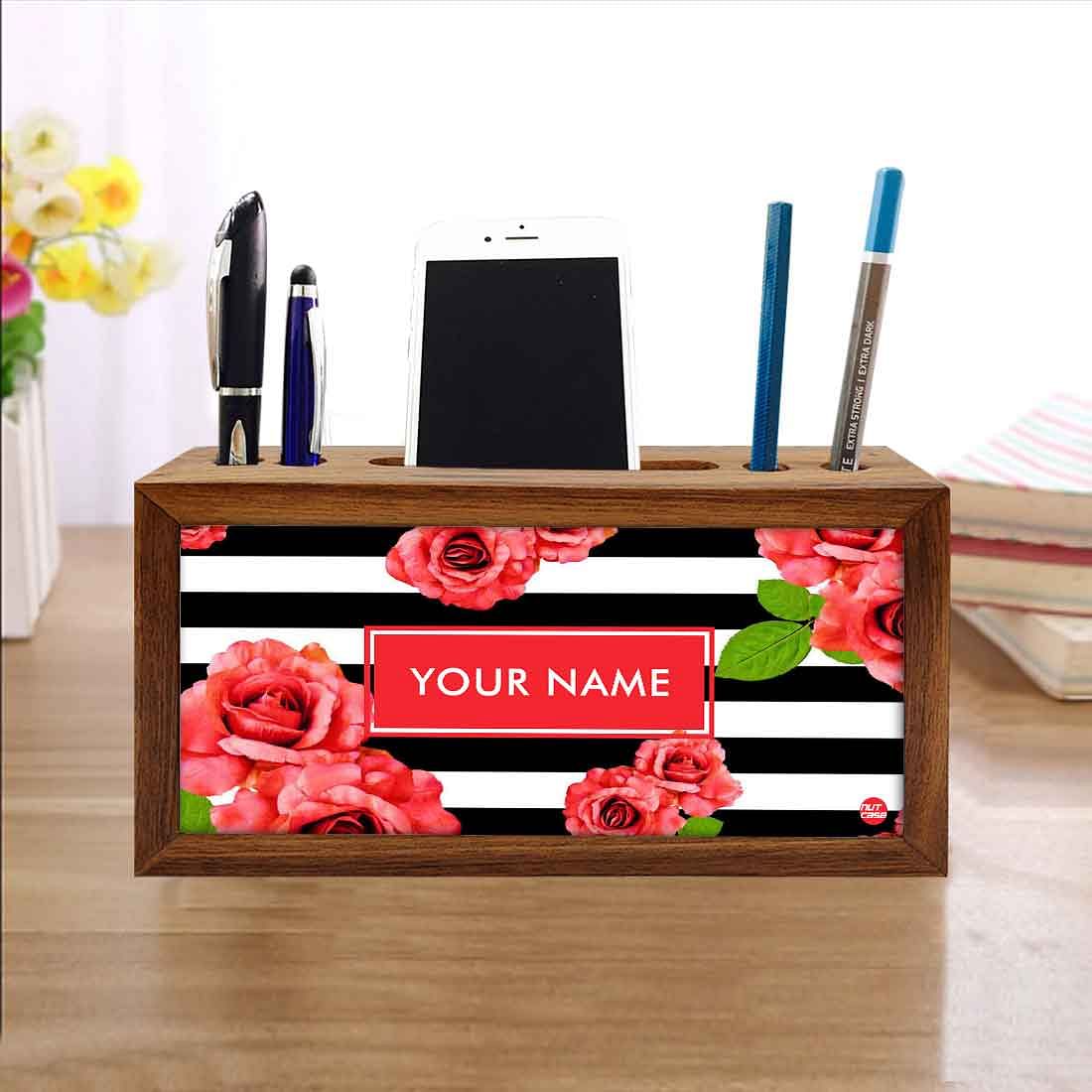 Customized Wooden pen and pencil holder - Vintage Flowers - Image 4