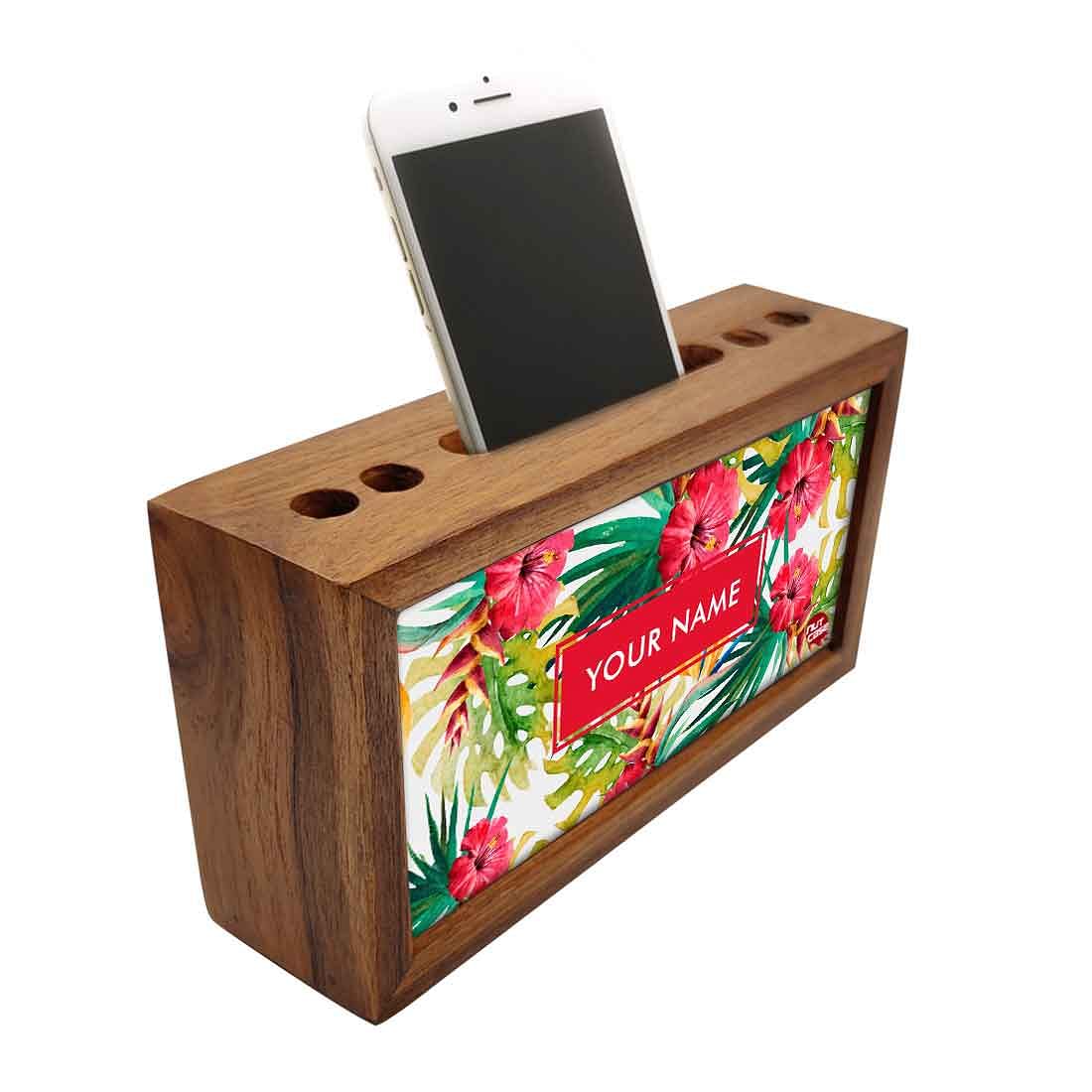 Customized Wood desk accessories - Hibiscus and Leaf - Image 2