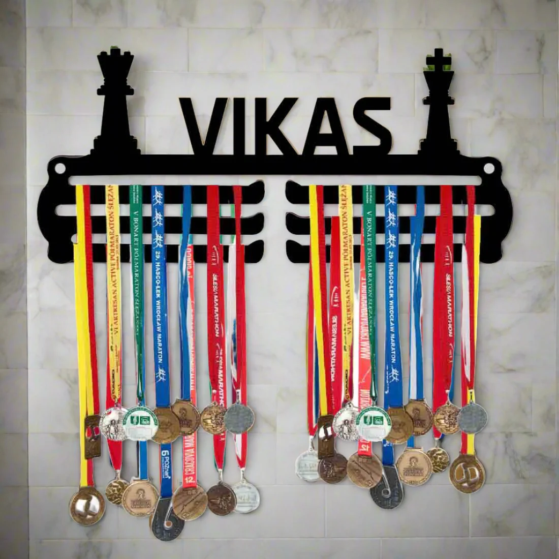 Personalized Wall-Mounted Medal Hanging Stand - Chess Medal Organizer - Image 2