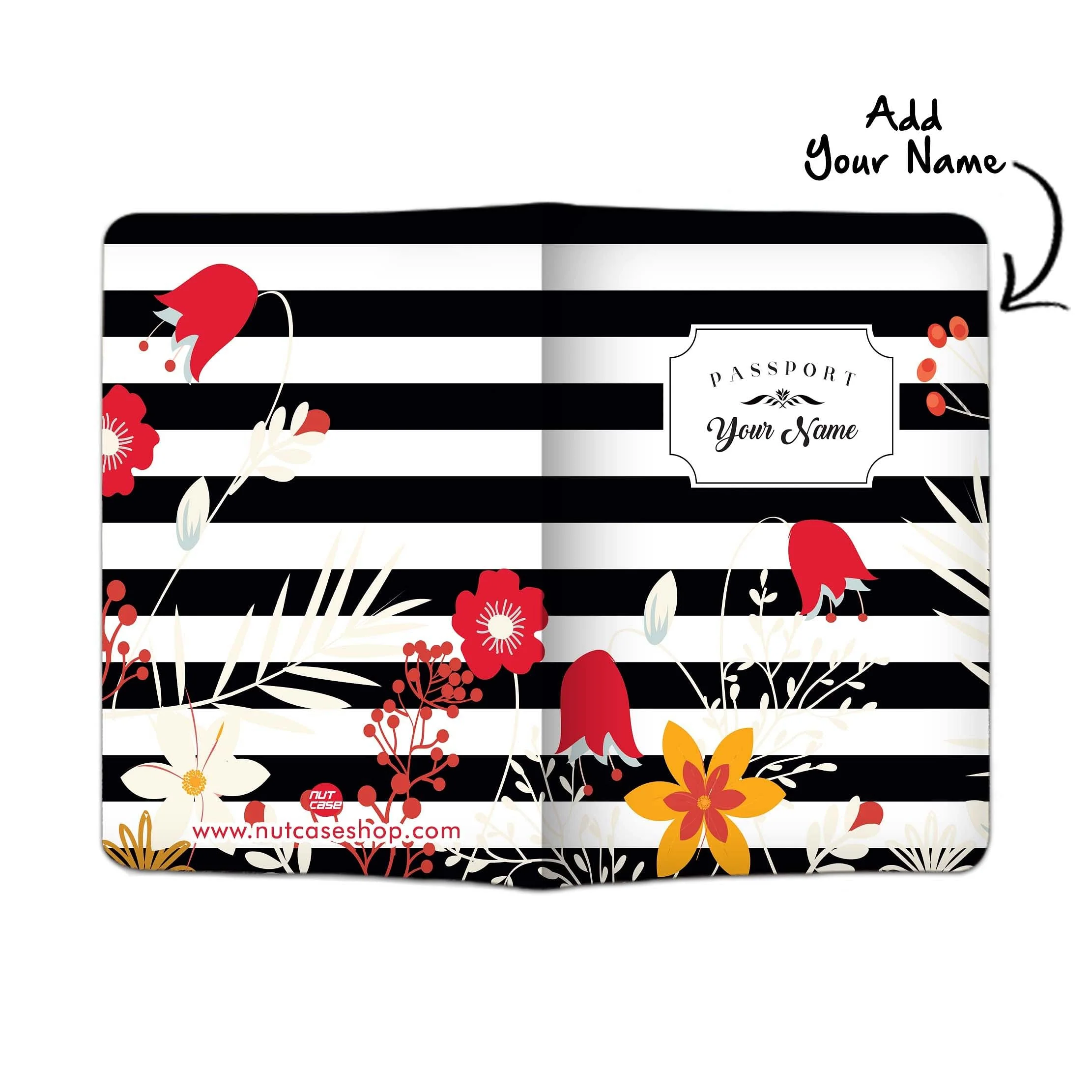 Customized Passport Holder - Red Folwers With Black Strips - Image 3