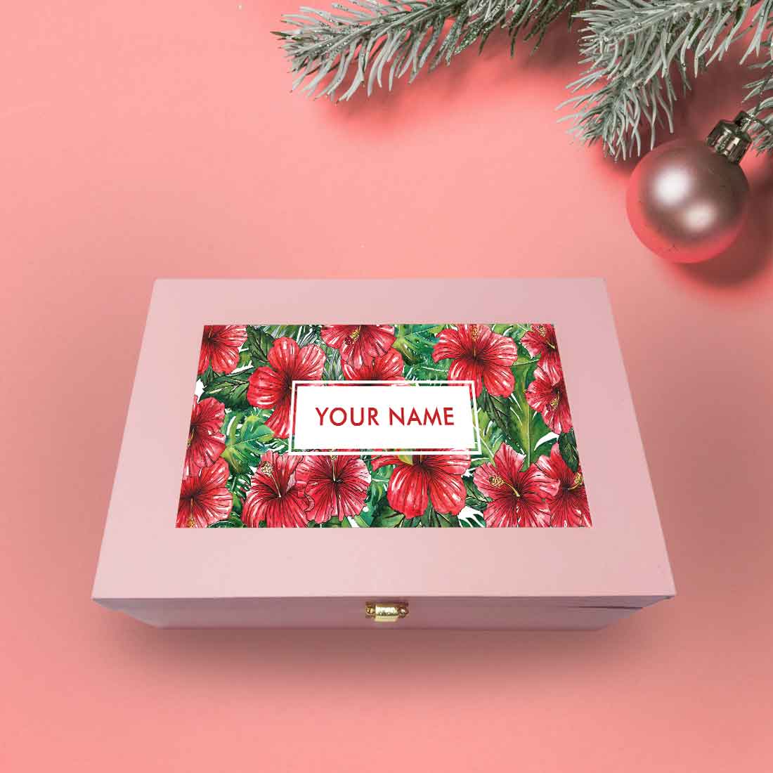 Personalized Best Gift Boxes Vegan Leather Box for Men Women - Hibiscus - Image 5
