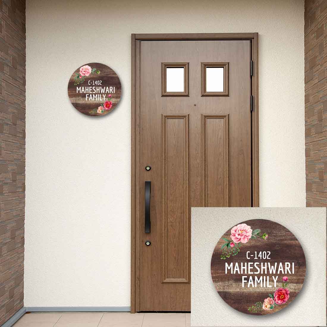 Personalized Door Round Name Plate for Home Flats Bungalow - Classic Floral - Image 2