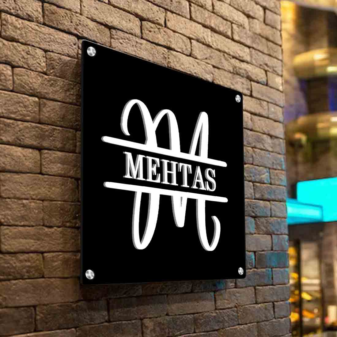Personalised Metal Square Name Plate for House Entrance With Monogram - Image 11