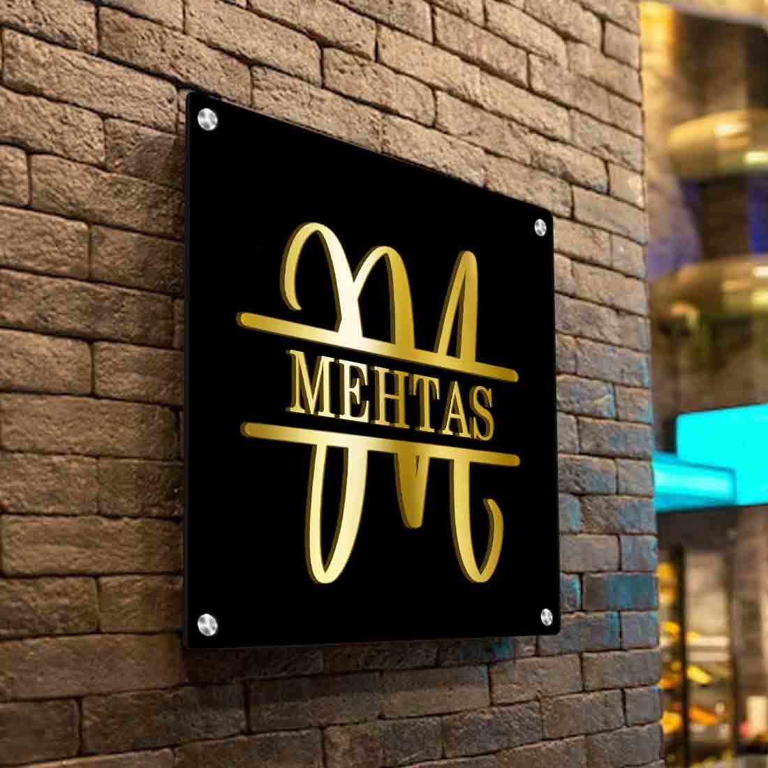 Personalised Metal Square Name Plate for House Entrance With Monogram - Image 3