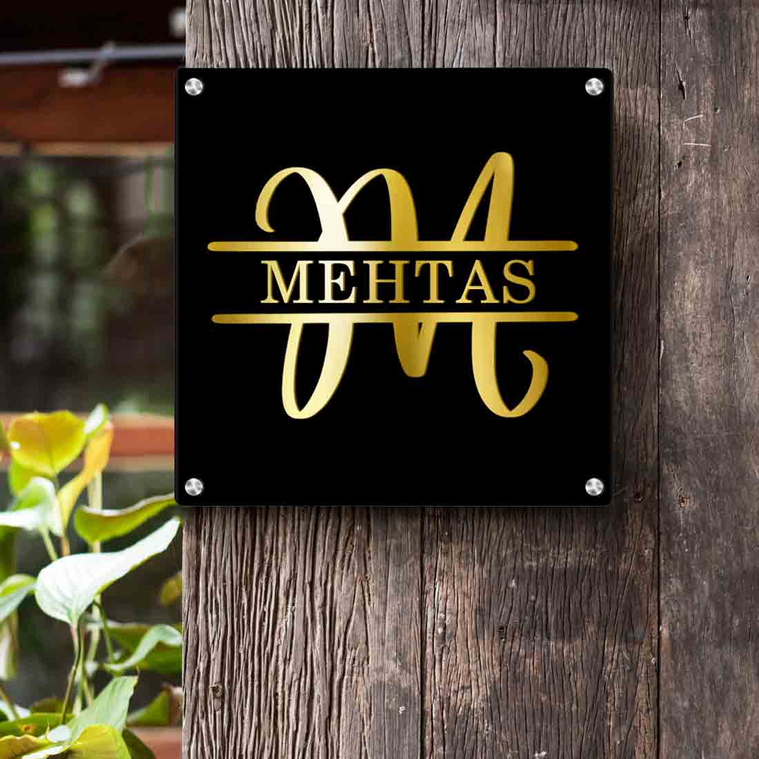 Personalised Metal Square Name Plate for House Entrance With Monogram - Image 5