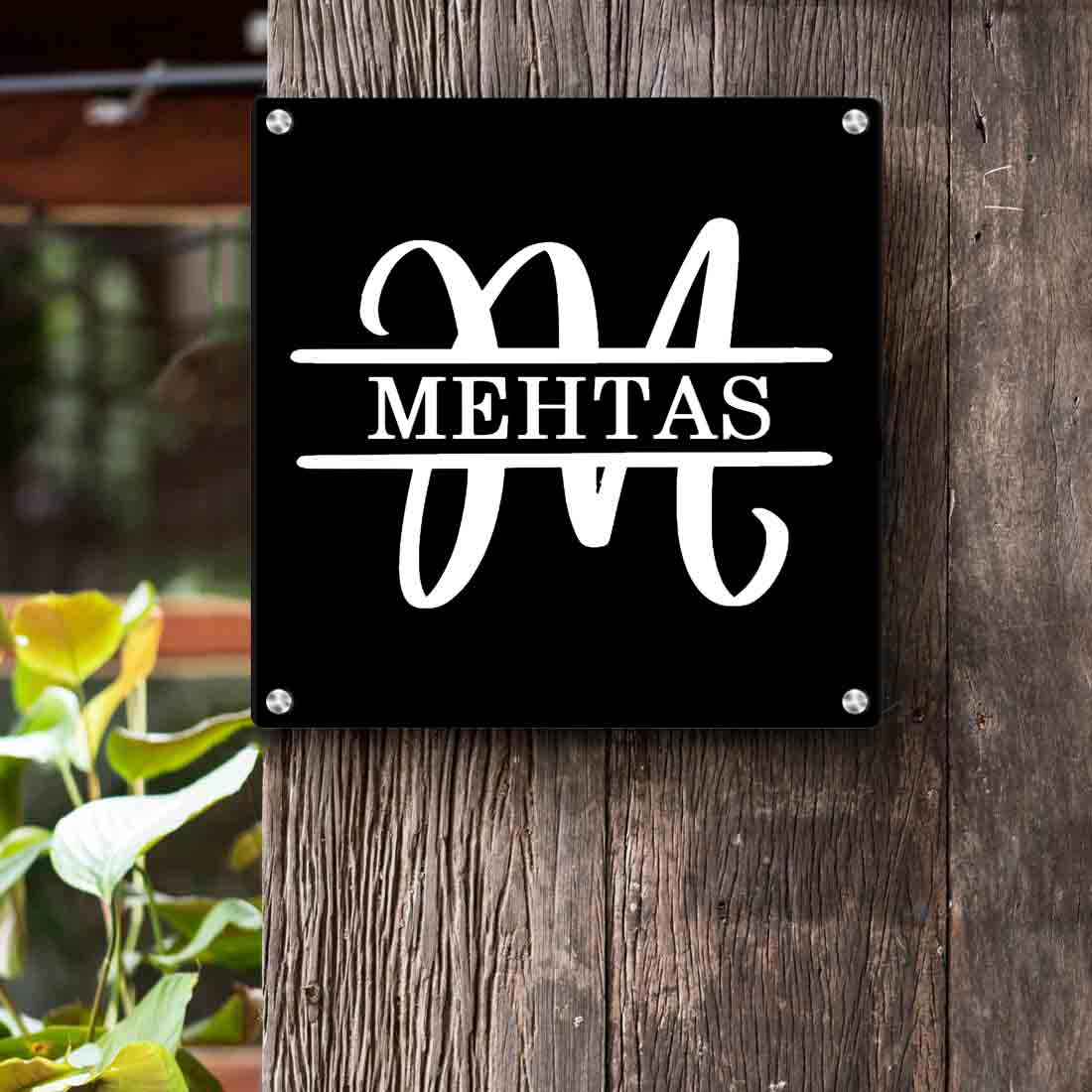Personalised Metal Square Name Plate for House Entrance With Monogram - Image 7