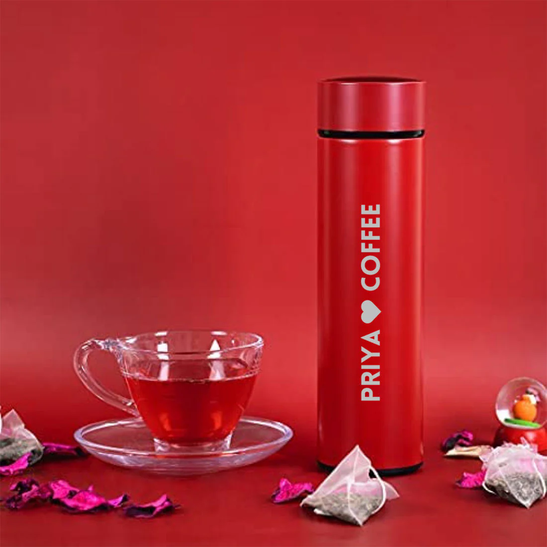 Personalised Tea Flask With Temperature Display Engraved Name 500ml - COFFEE - Image 2