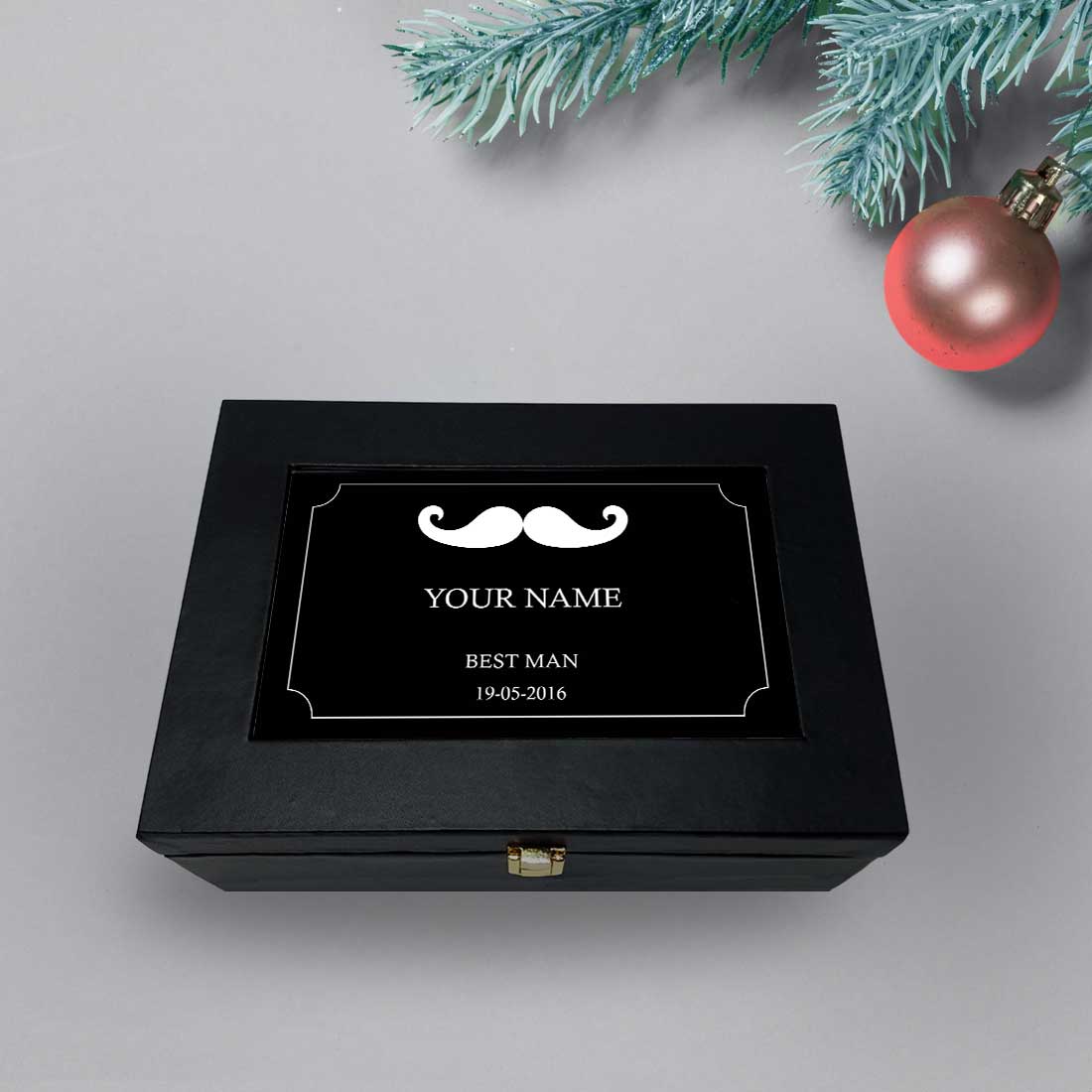 Personalized Gift Box for Him Add Your Name Vegan Leather - Moustach - Image 4