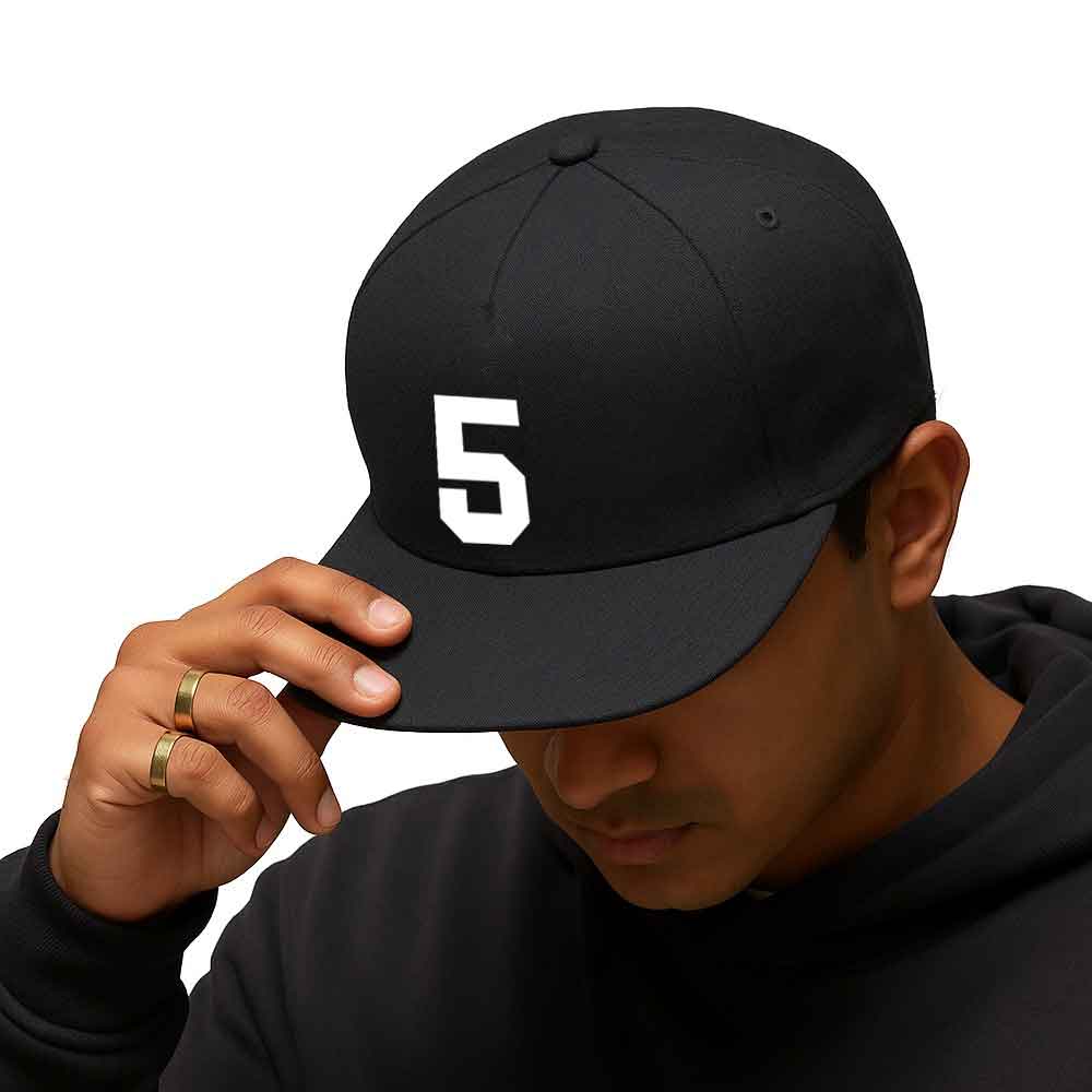 Black Hip Hop Cap for Men – Personalized Flat Brim Cap with Name, Number - Image 3