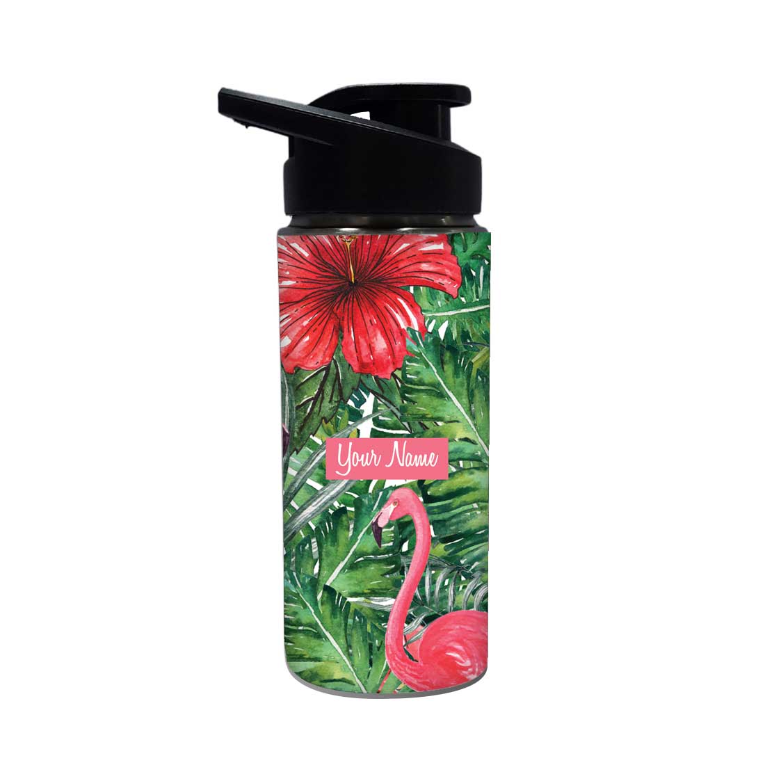 Personalized Water Bottle - Hibiscus and Swan - Image 2