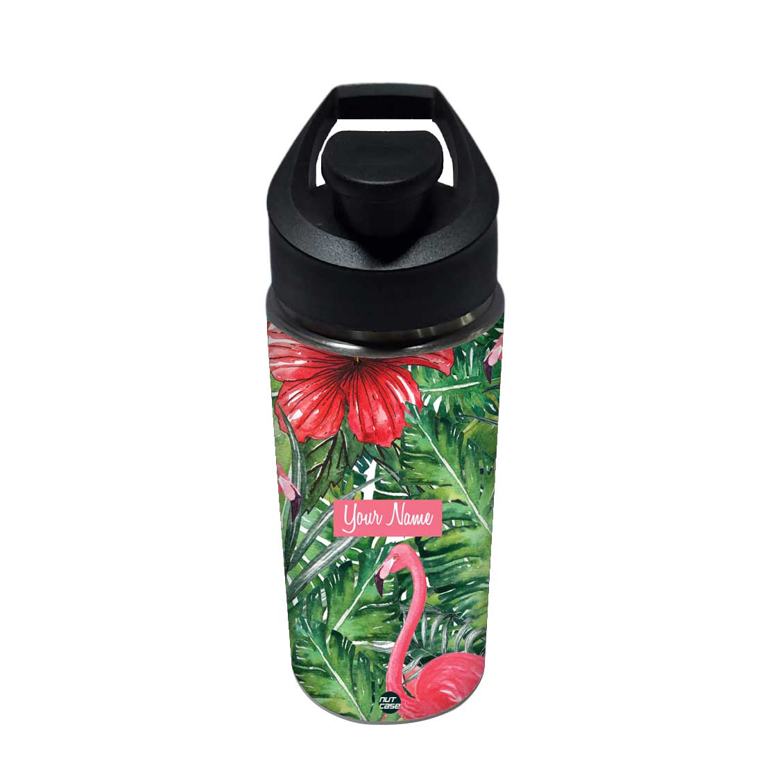Personalized Water Bottle - Hibiscus and Swan - Image 3