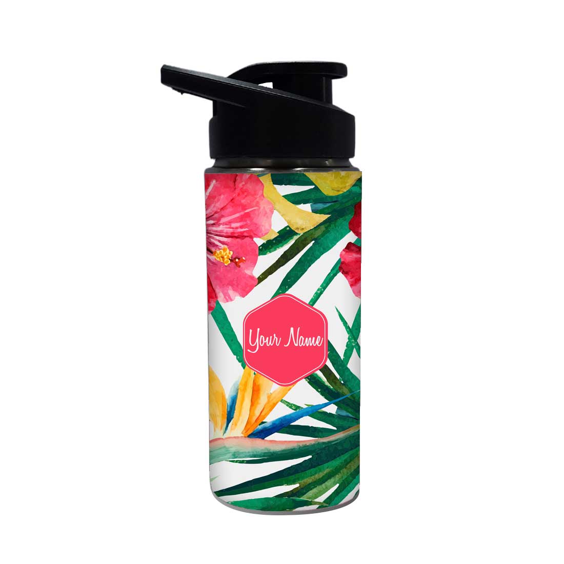 Customised Bottle With Name - Hibiscus and Leaf - Image 2