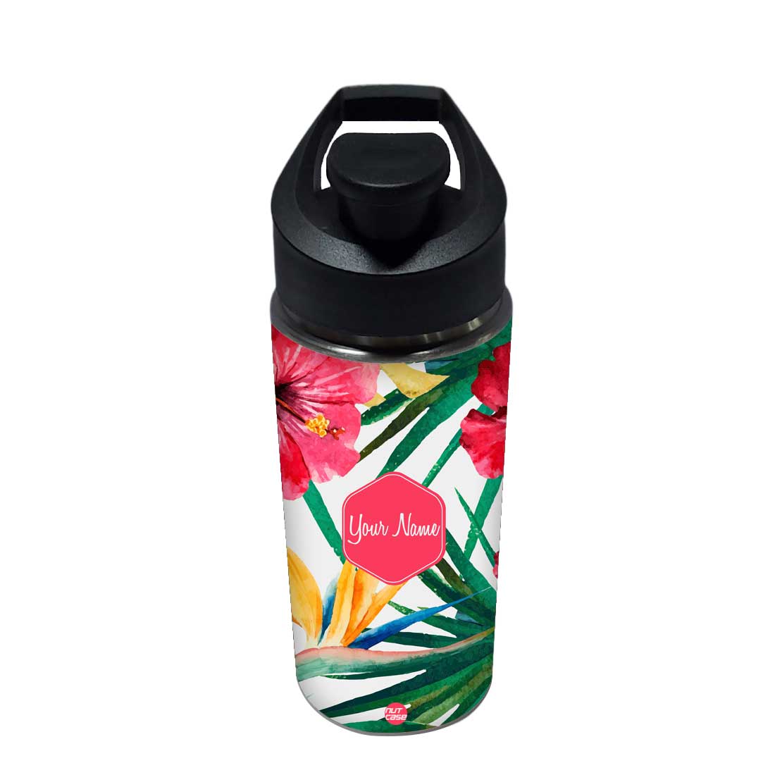 Customised Bottle With Name - Hibiscus and Leaf - Image 3