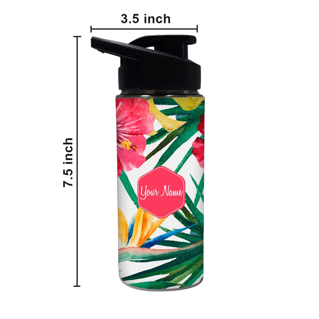 Customised Bottle With Name - Hibiscus and Leaf - Image 4