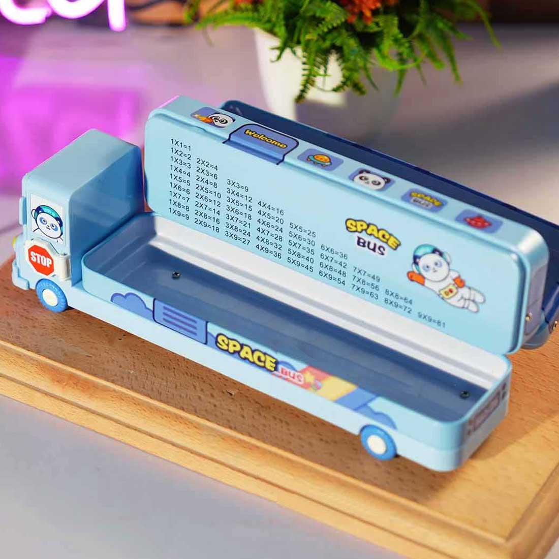 Personalized Bus Pencil Box for Kids - Space Bus with Built-in Sharpener - Image 4