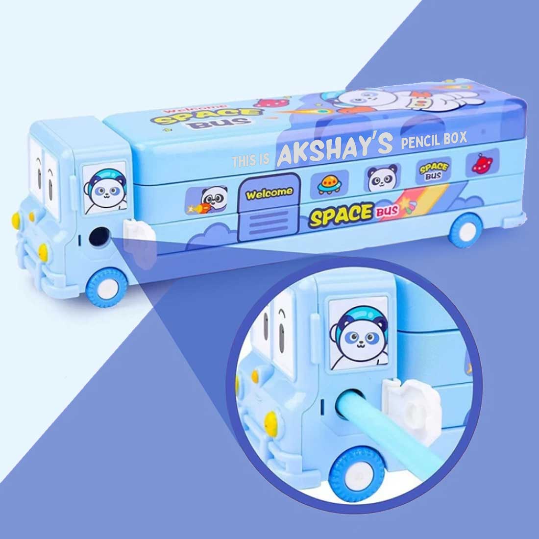 Personalized Bus Pencil Box for Kids - Space Bus with Built-in Sharpener - Image 7
