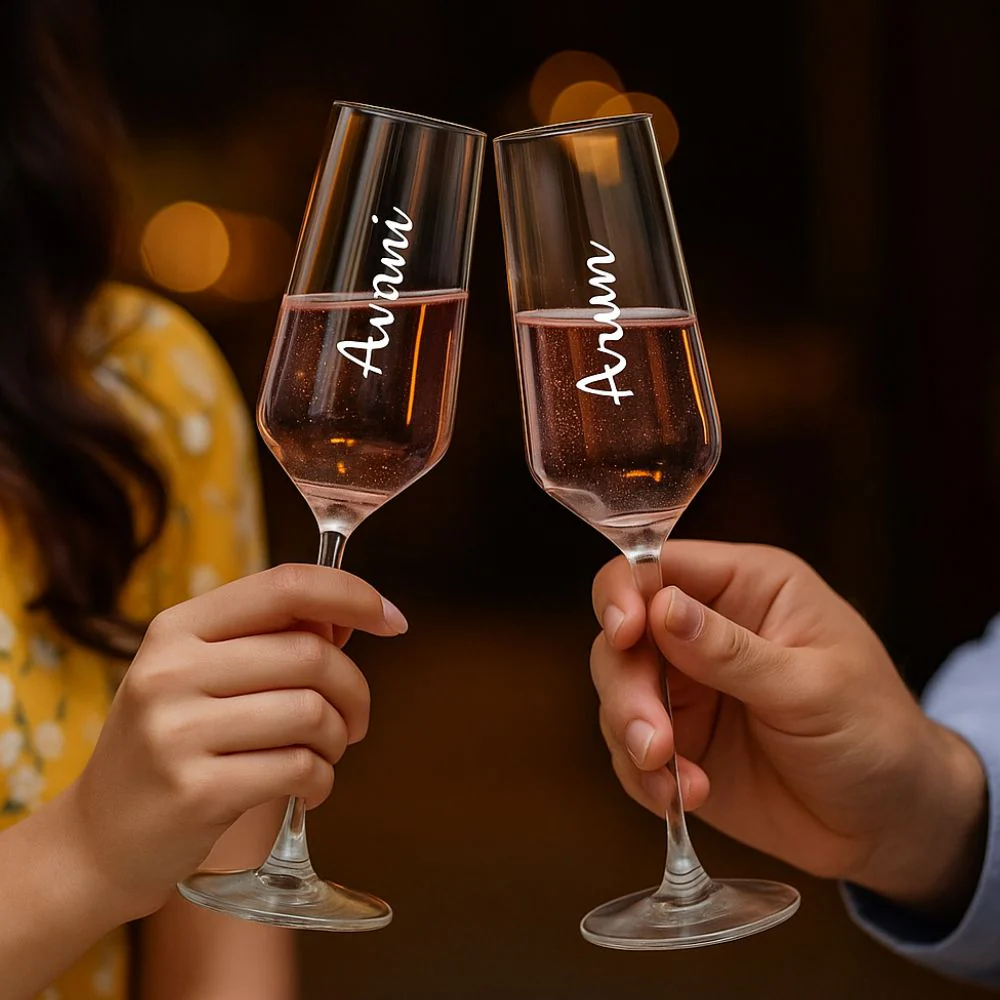 Personalized Champagne Flutes - Set of 2 Premium Engraved Champagne Glasses