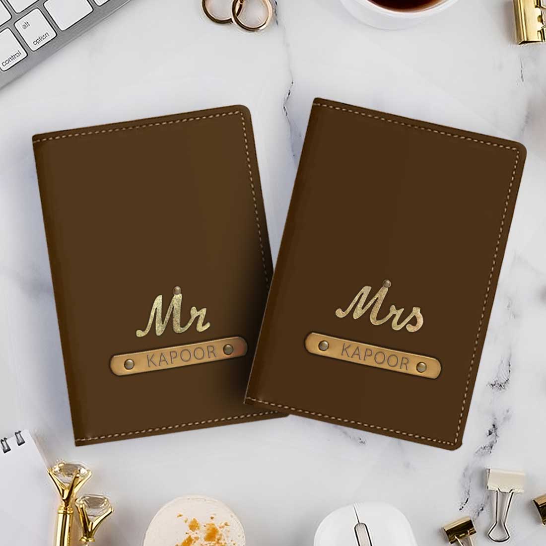 Personalized Name Mr & Mrs Passport Cover for Couples Travel Gifts with Charm - Image 2