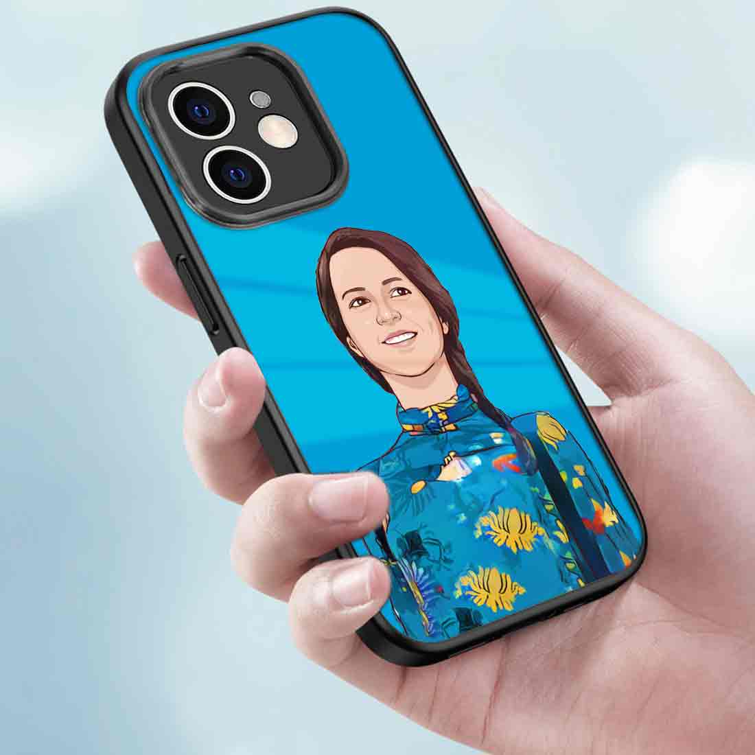 Personalized Cover iPhone 12 with Photo Blue Mobile Cover Back Case - Cartoonized From Image - Image 3