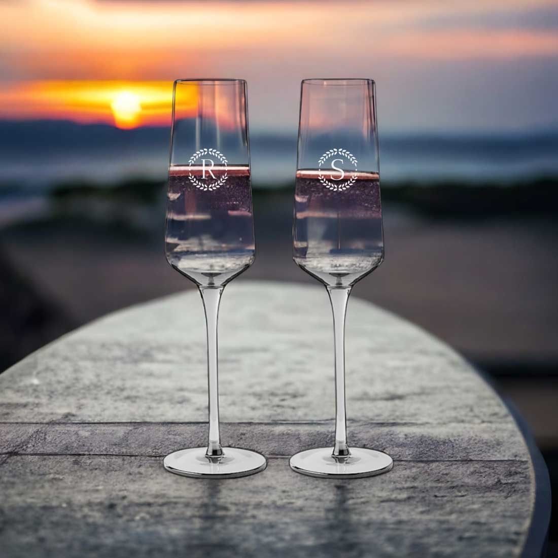 Personalized Engraved Champagne Flutes Set of 2 - Premium Champagne Glass with Name