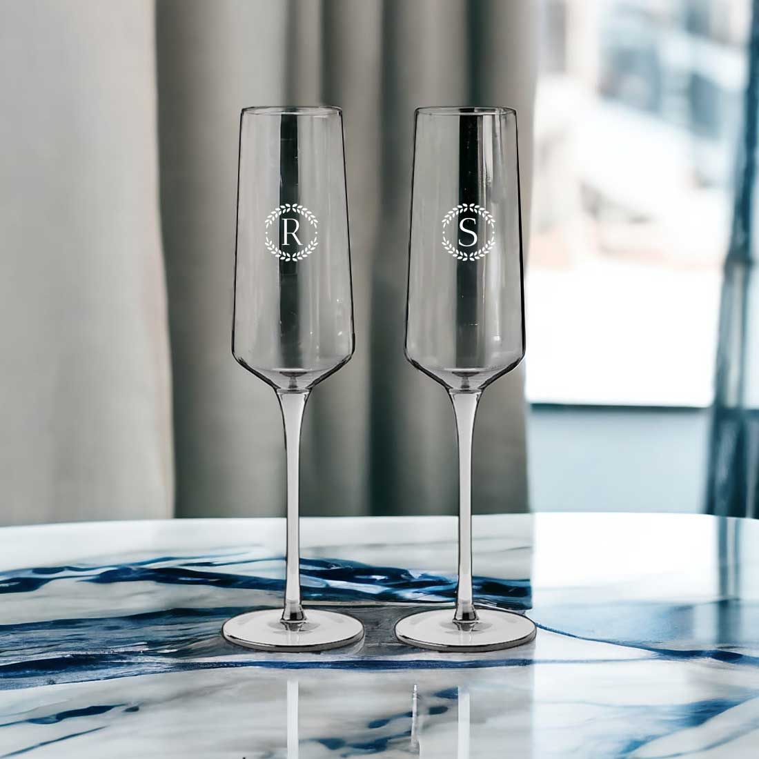 Personalized Engraved Champagne Flutes Set of 2 - Premium Champagne Glass with Name - Image 3