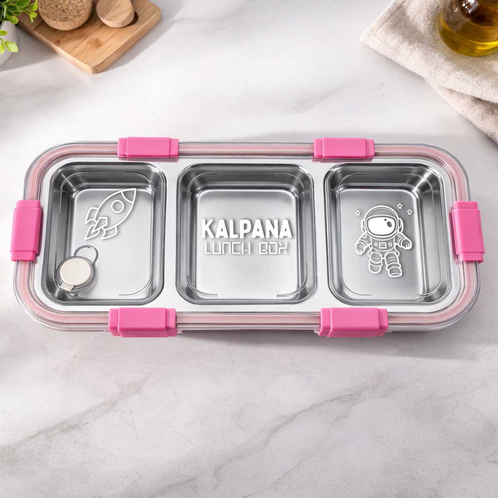 Personalized Insulated Tiffin Box Stainless Steel 3 Compartment Leak-Proof Lunch Box - Image 3
